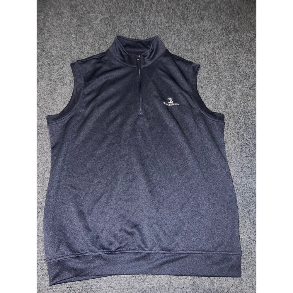 Pebble Beach Mens Large Navy Blue Performance Golf Vest Quarter Zip Sleeveless